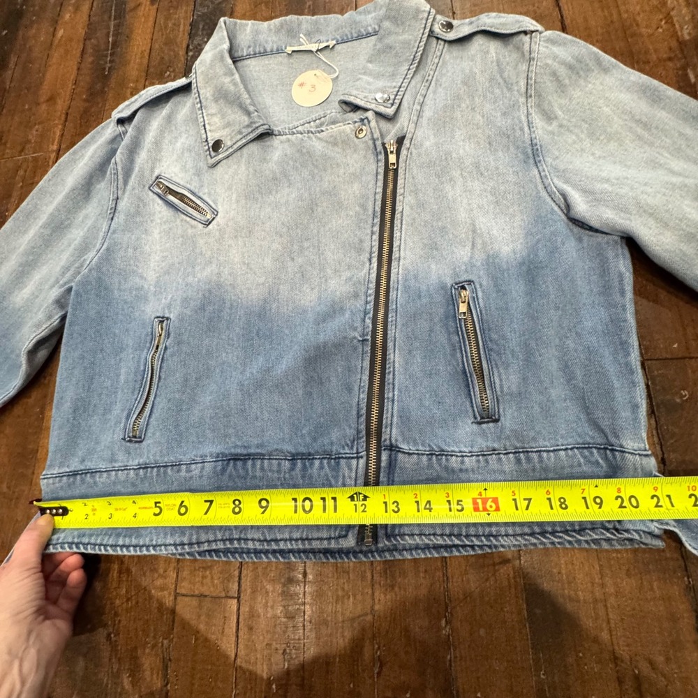 Wisteria Lane Stretch Denim Moto Jacket Zipper Belted NWT $78 X-Large‎ Jean #3 - Picture 12 of 15